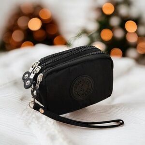 Black Wristlet Pouch with 3 Separate Zippered Compartments Removable Strap 🆕